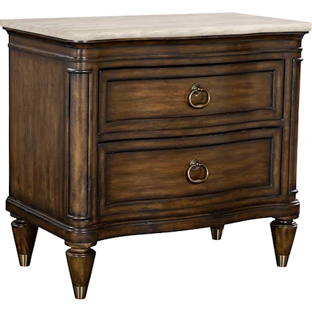 Duval Traditional Two Drawer Nightstand with Travertine Stone Top and Electrical / USB Outlets